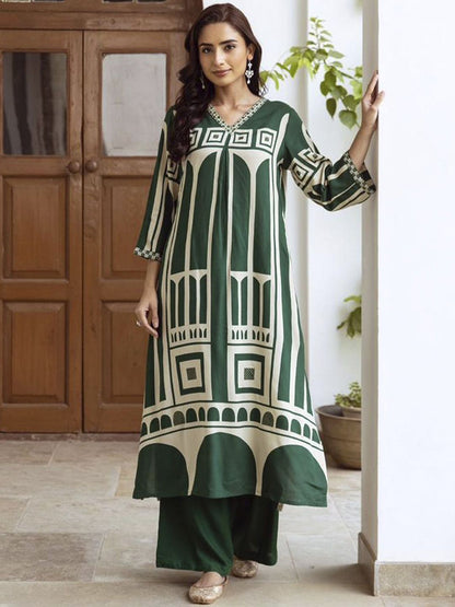 Dhiyona IE Geometric Printed Kurta with Palazzos