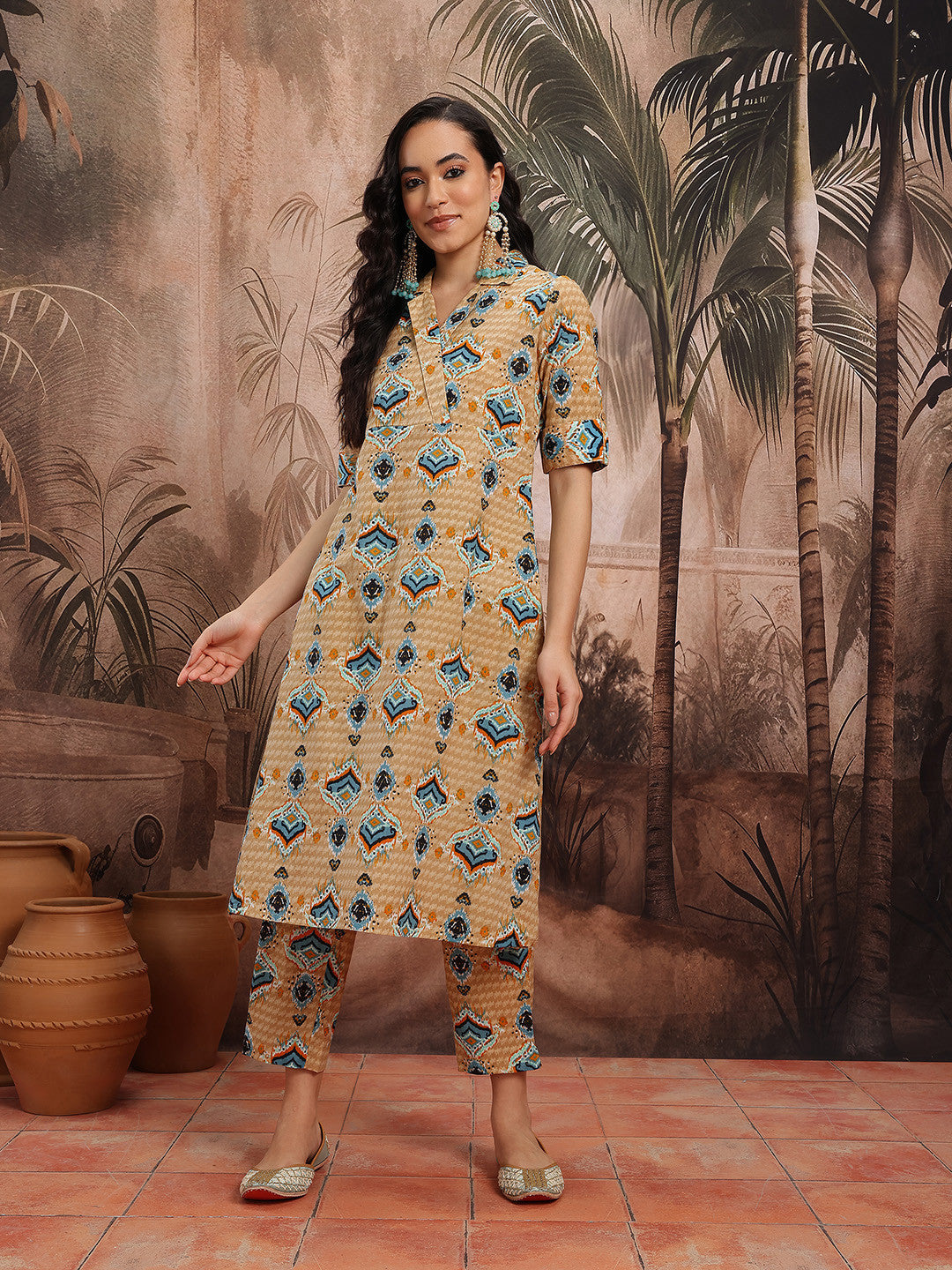 Dhiyona SN Ethnic Motifs Print Cotton Kurta with Trousers
