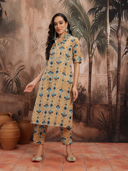 Ethnic Motifs Print Cotton Kurta with Trousers
