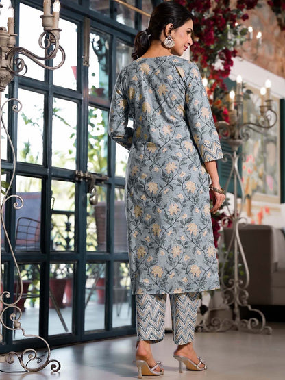 Dhiyona KL Floral Printed Regular Pure Cotton Kurta ,Trousers & Dupatta