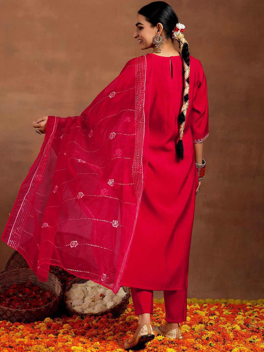 Floral Embroidered Kurta with Trouser & Dupatta