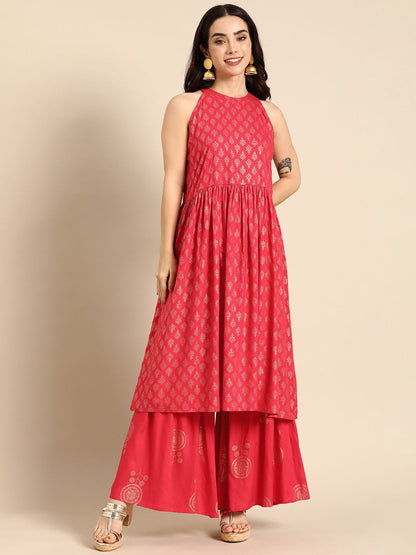Dhiyona AN Ethnic Motifs Printed A-Line Flared Kurta with Sharara