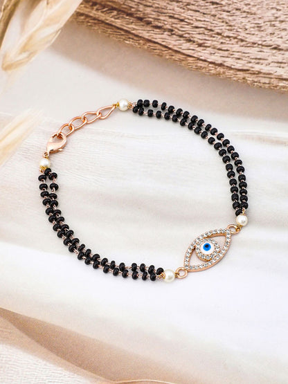 Dhiyona RJ Women's 18K Rose Gold-Plated Evil Eye Mangalsutra Bracelet with CubicZirconia & Black Beads