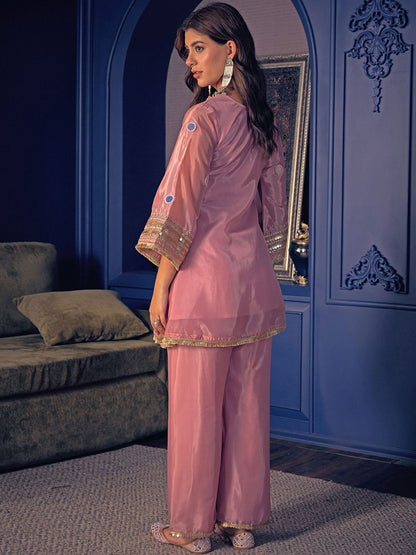 Dhiyona CH Women Ethnic Motifs Embroidered Empire Mirror Work Kurta with Trousers