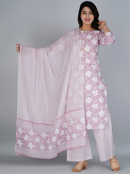 Dhiyona KL Floral Printed Regular Pure Cotton Kurta With Palazzos & With Dupatta