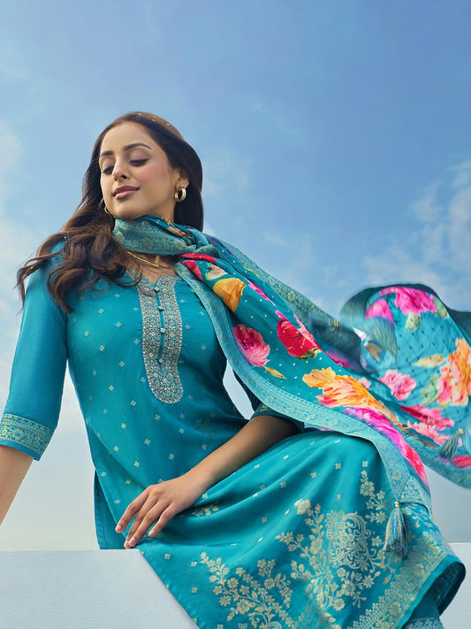 Women Floral Regular Kurta with Trousers & With Dupatta