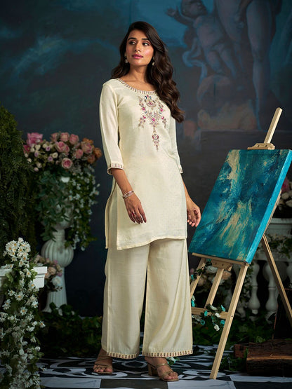 Dhiyona CH Women Floral Yoke Design Kurti with Palazzo