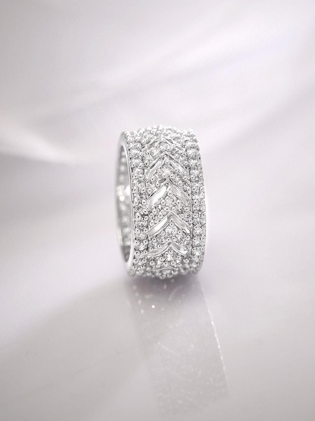Dhiyona RJ Women's Rhodium-Plated Cubic Zirconia Stone-Studded Finger Ring