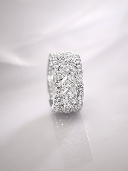 Dhiyona RJ Women's Rhodium-Plated Cubic Zirconia Stone-Studded Finger Ring