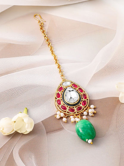 Dhiyona RJ Women's 22K Gold-Plated Kundan Ruby & Green Beaded Bridal Choker Necklace Set