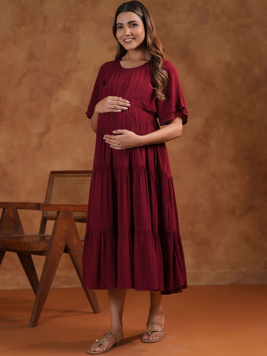 Dhiyona AY Women's Fit & Flared Midi Maternity Ethnic Dresses
