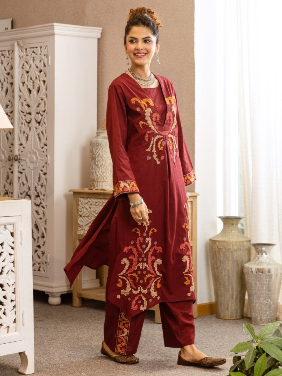 Karen merlot cotton kurta pant set