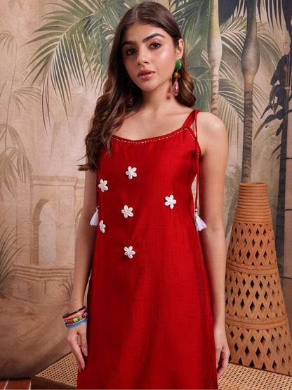 Embroidered Silk Scoop Neck Kurta & Palazzos