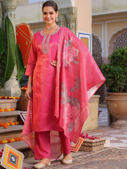 Dhiyona RR Women's Floral Printed Regular Thread Work Pure Cotton Kurta with Trousers & With Dupatta