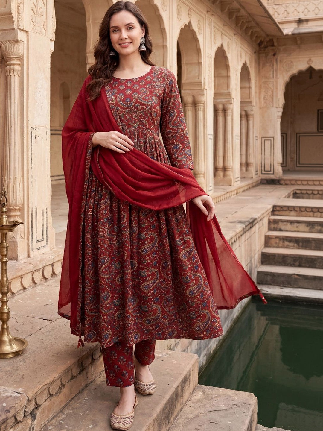 Women Paisley Printed Regular Pure Cotton Kurta with Trousers & With Dupatta