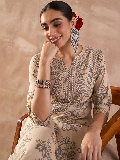 Women Ethnic Motifs Printed Regular Sequinned Kurta with Trousers