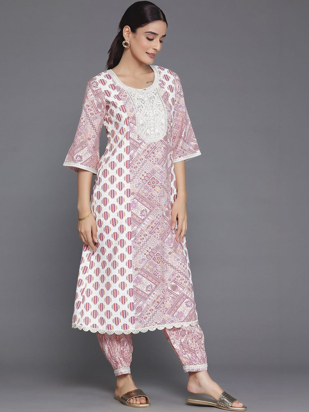 Women Ethnic Motifs Printed Regular Thread Work Kurta with Patiala
