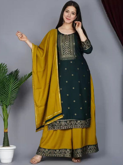 Dhiyona KL Women Embroidered Regular Mirror Work Kurta with Palazzos & With Dupatta