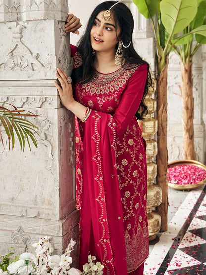 Dhiyona CH Embroidered Jacquard Kurta Set with Dupatta