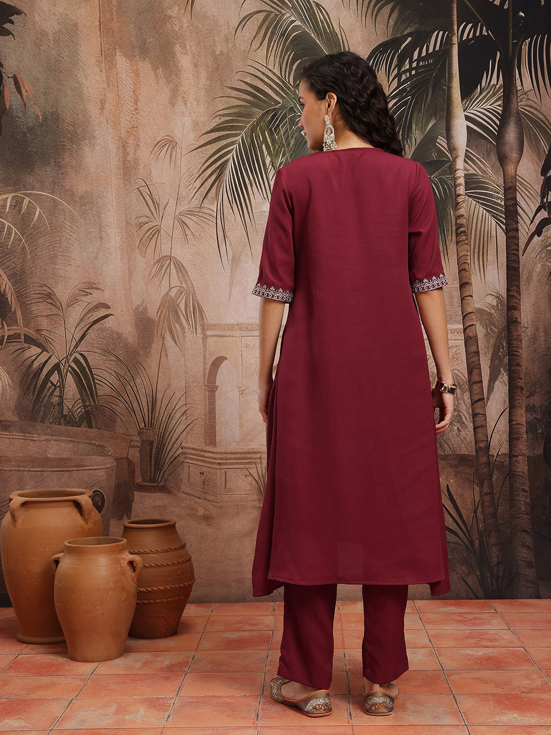 V-Neck Yoke Design A-Line Kurta with Trousers