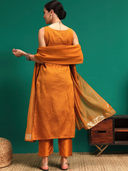 Women Ethnic Motifs Regular Thread Work Kurta with Trousers & With Dupatta