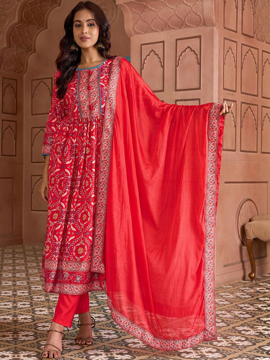 Dhiyona KL Women Ethnic Motifs Printed Empire Kurta with Trousers & With Dupatta