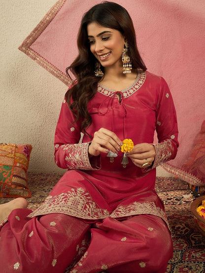Dhiyona IN Women Floral Zari and Sequinned Embroidered Kurta Set with Dupatta
