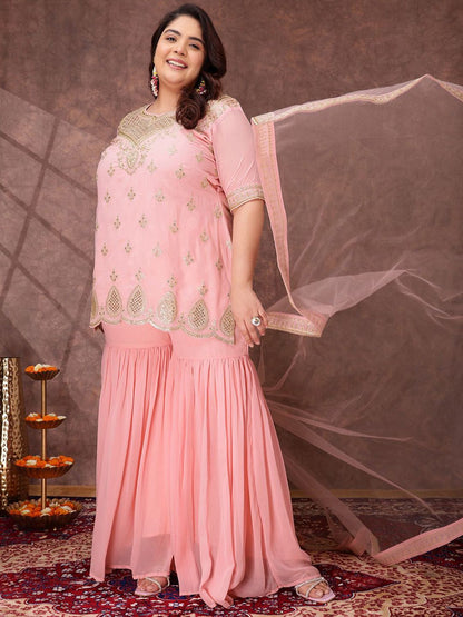 Dhiyona IN Women Ethnic Motifs Embroidered Regular Kurta & Sharara With Dupatta