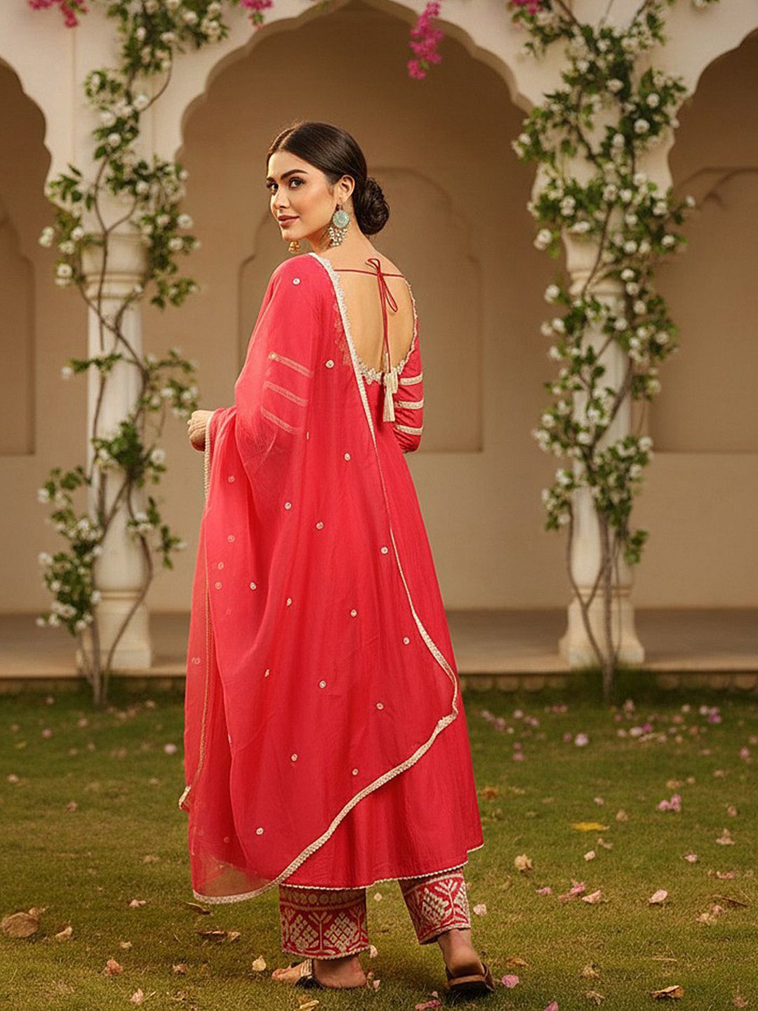 Dhiyona KL Ethnic Motifs Embroidered Regular Thread Work Kurta with Palazzos & Dupatta