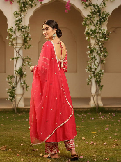 Dhiyona KL Ethnic Motifs Embroidered Regular Thread Work Kurta with Palazzos & Dupatta