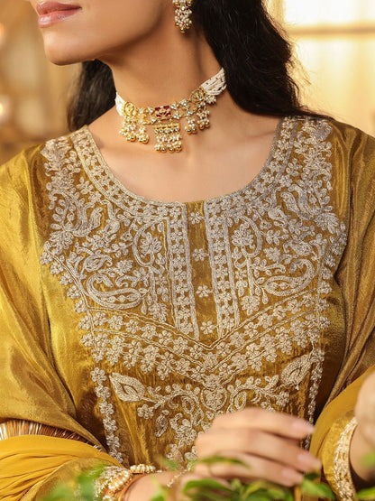 Dhiyona SC Women Ethnic Motifs Embroidered Kurta with Sharara & Dupatta