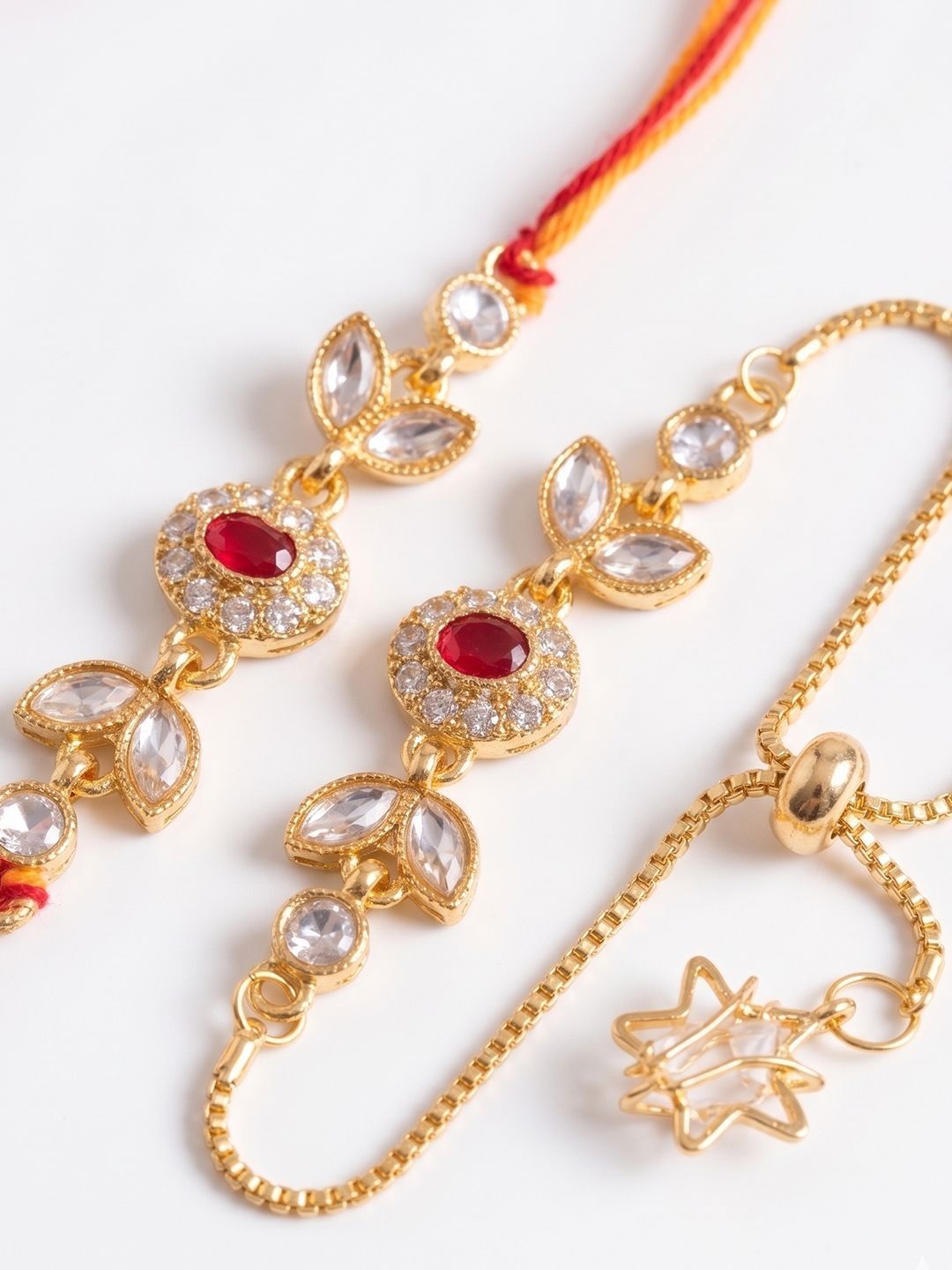 Dhiyona Set Of 2 Kundan Studded Gold Toned Bhaiya Bhabhi Rakhi
