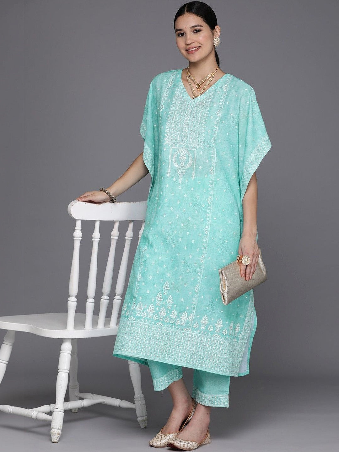 Women Ethnic Motifs Printed Regular Thread Work Kurta with Trousers