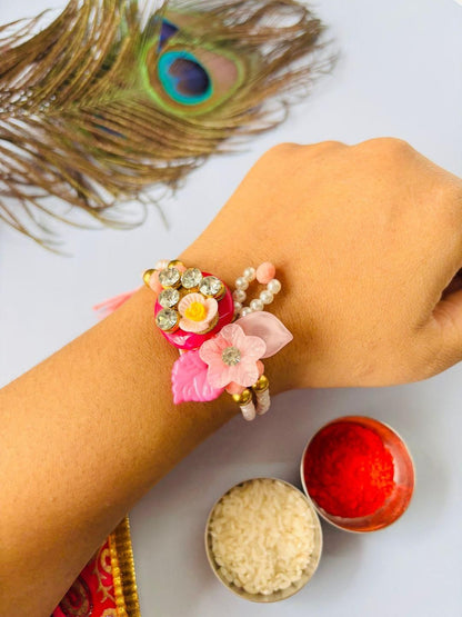 Dhiyona Set Of 2 Pink Floral Rakhi