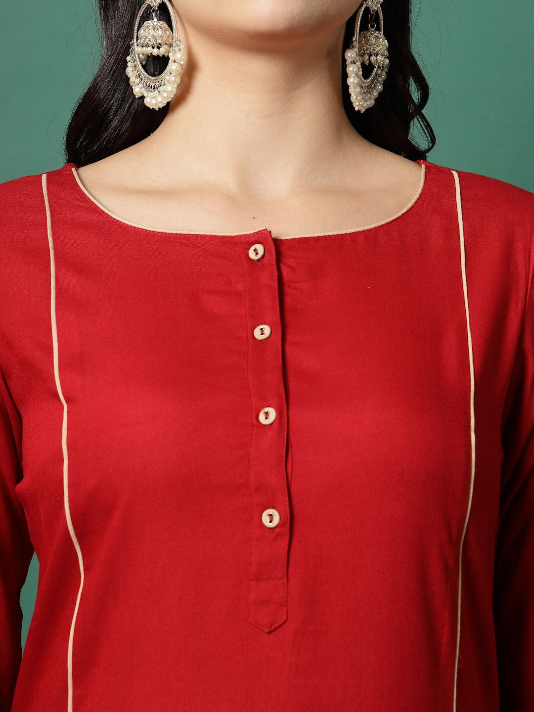 Panelled Straight Kurta & Trouser With Printed Dupatta