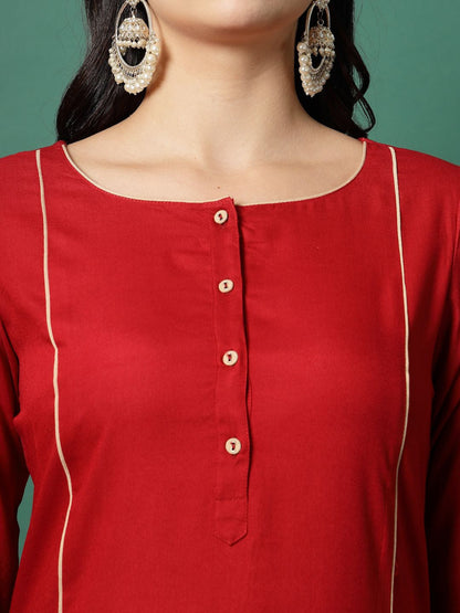 Panelled Straight Kurta & Trouser With Printed Dupatta