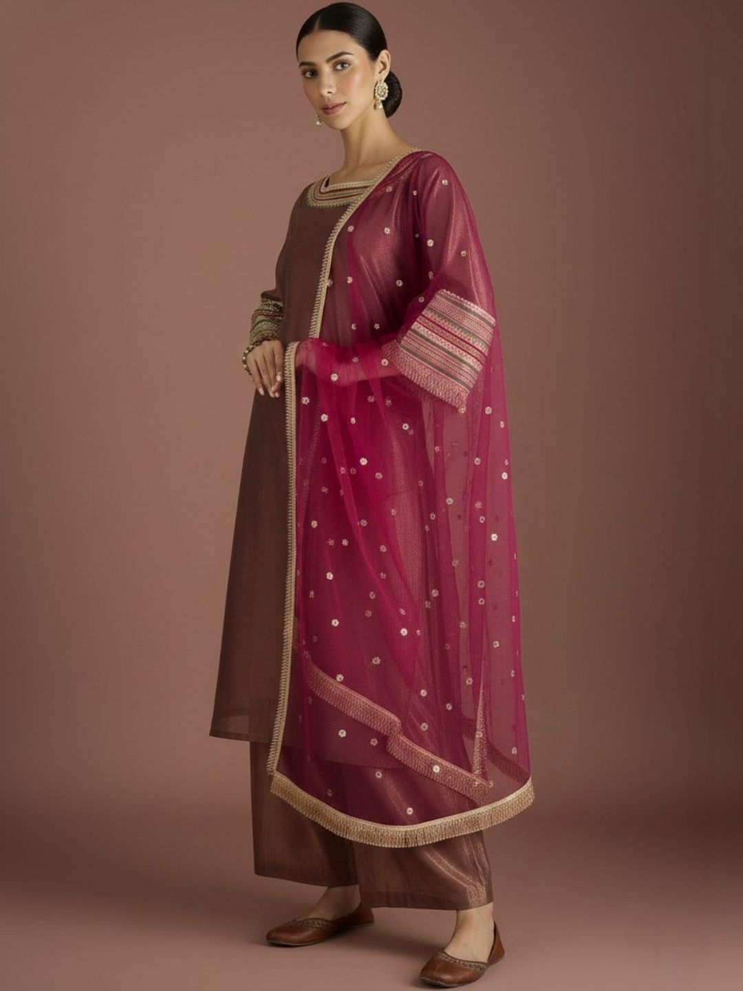 Dhiyona VA Women Regular Thread Work Kurta with Palazzos & With Dupatta