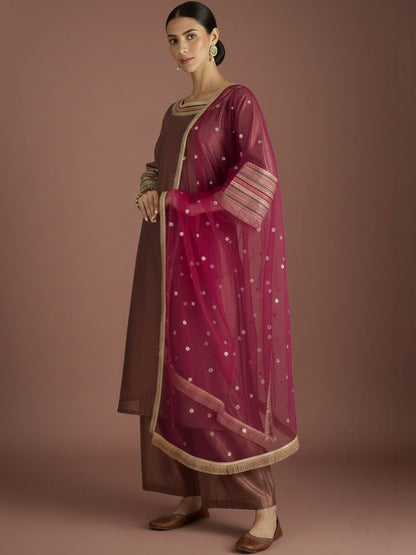 Dhiyona VA Women Regular Thread Work Kurta with Palazzos & With Dupatta