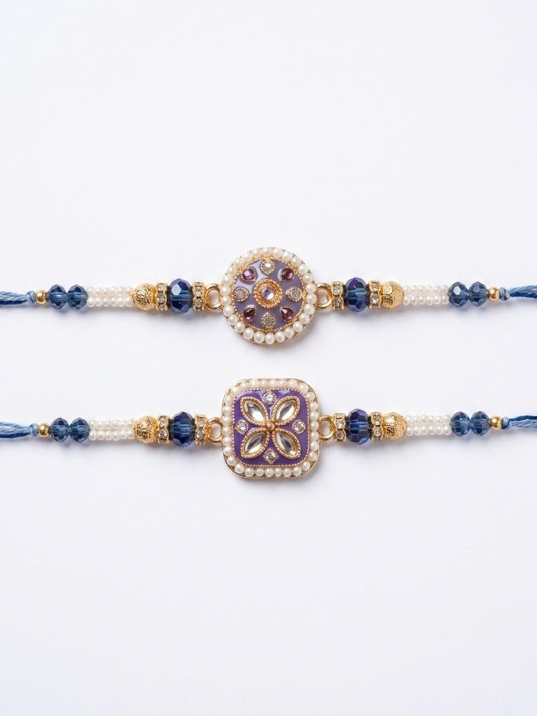 Dhiyona Set Of 2 White Pearls Thread Rakhi With Roli Chawal Chandan Mishri