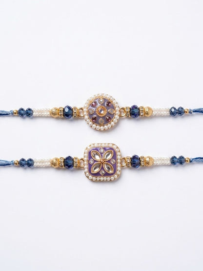 Dhiyona Set Of 2 White Pearls Thread Rakhi With Roli Chawal Chandan Mishri