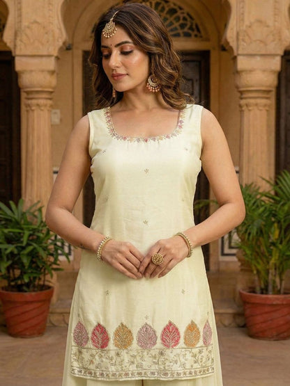 Dhiyona SN Embroidered Square Neck Kurta Palazzos & Dupatta
