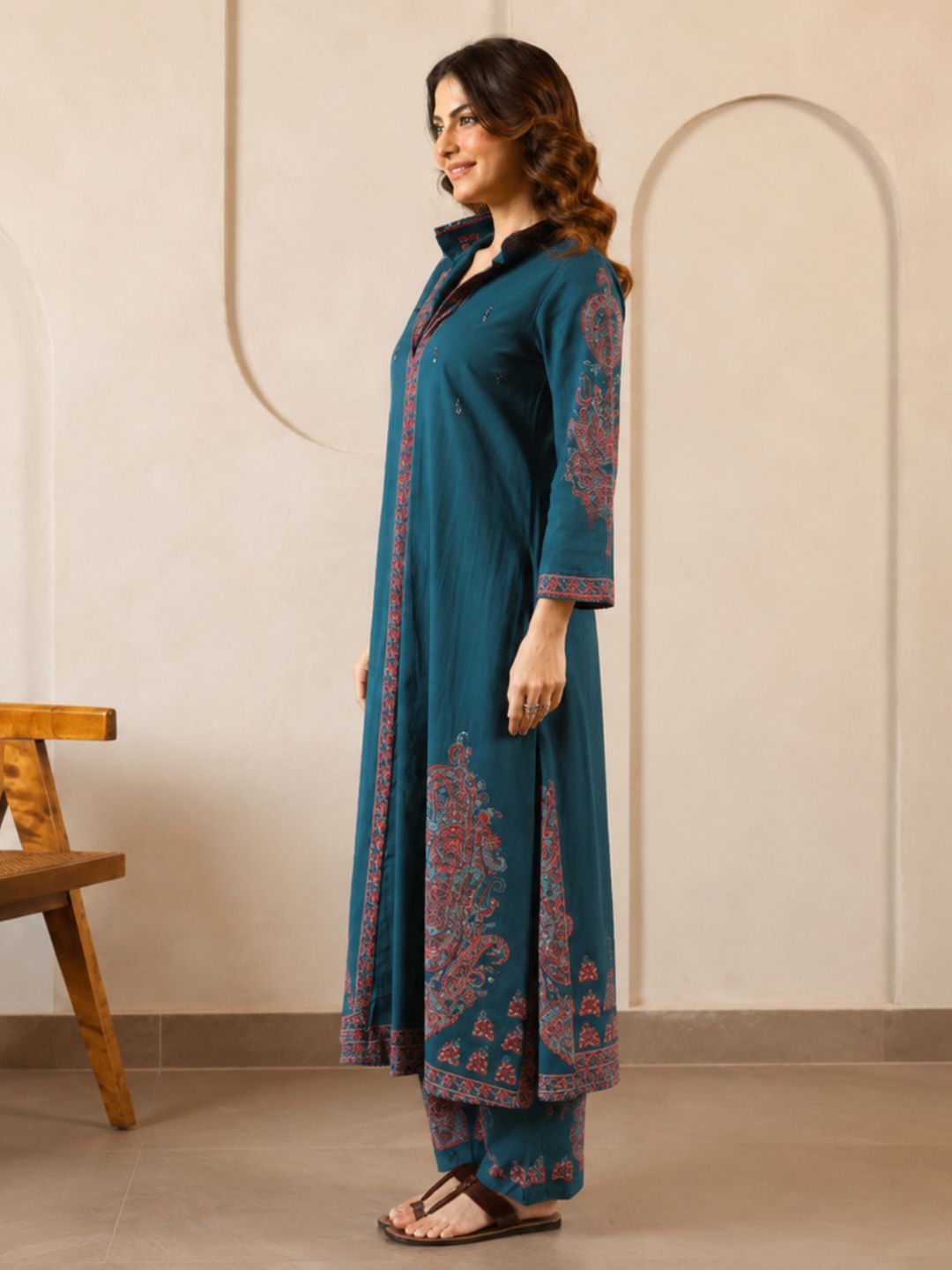 Karen cyan printed kurta pant set