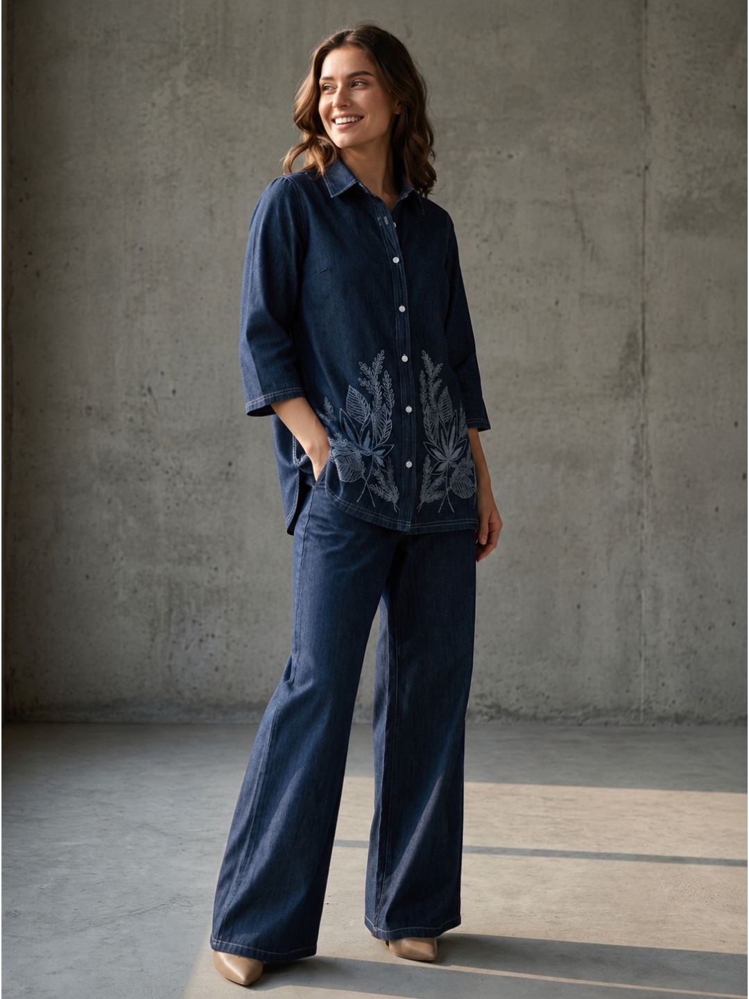 Prisha cyan embroidery denim co-ord set
