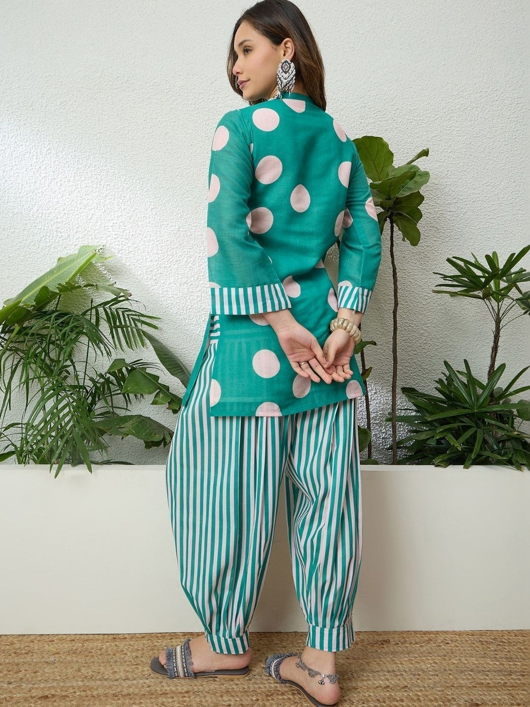 Women Linen Floral Printed Short Kurti With Farshi Salwar Set