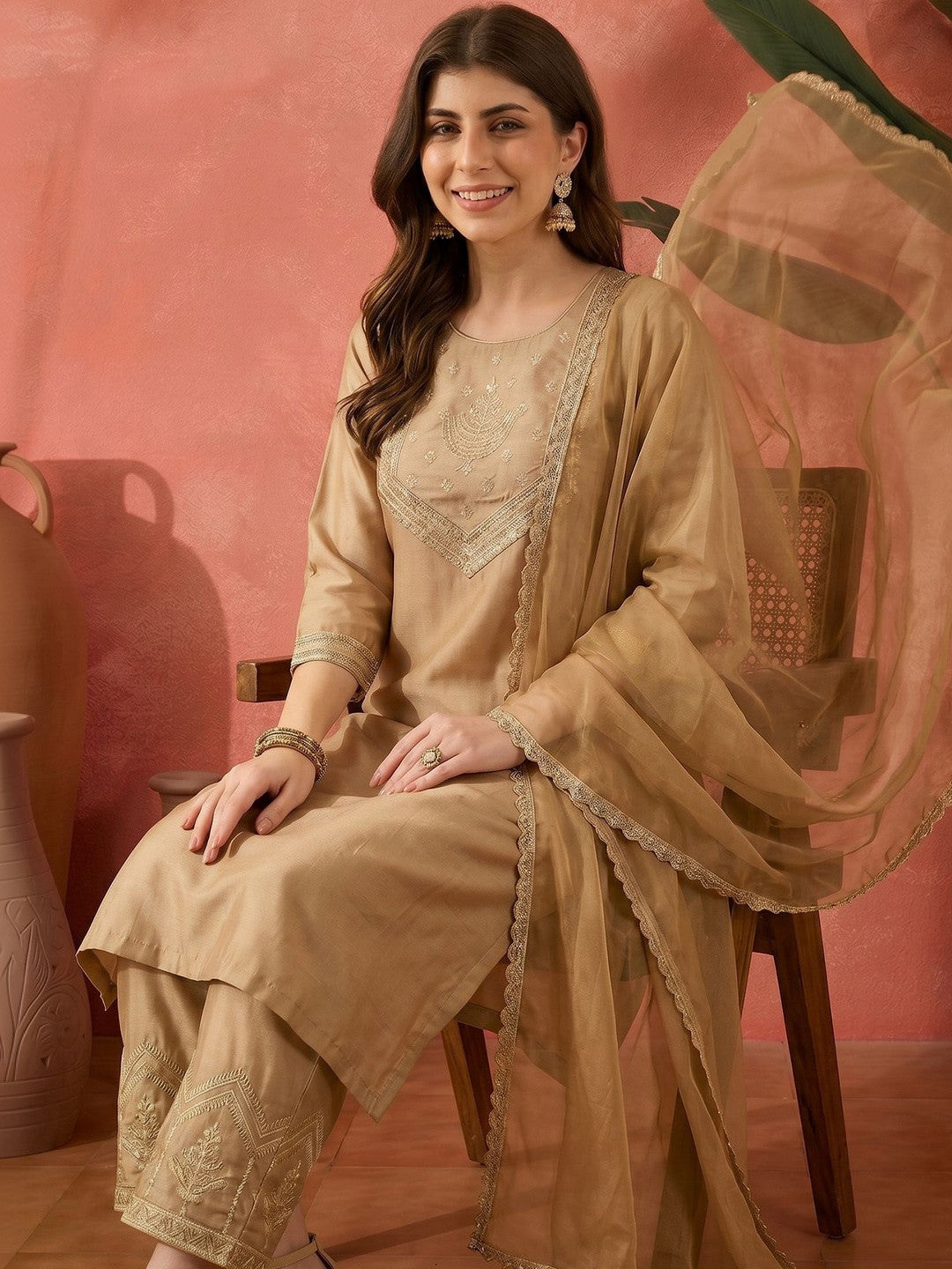 Embroidered Round Neck Kurta Sets