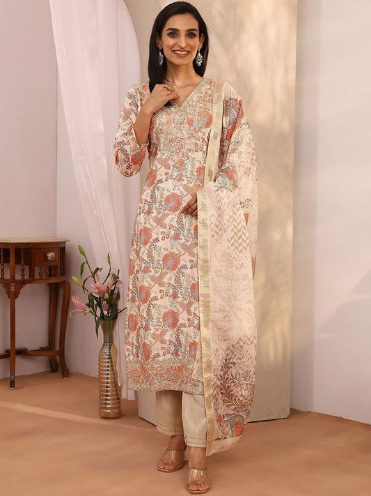 Women Floral Printed Regular Kurta with Trousers & With Dupatta