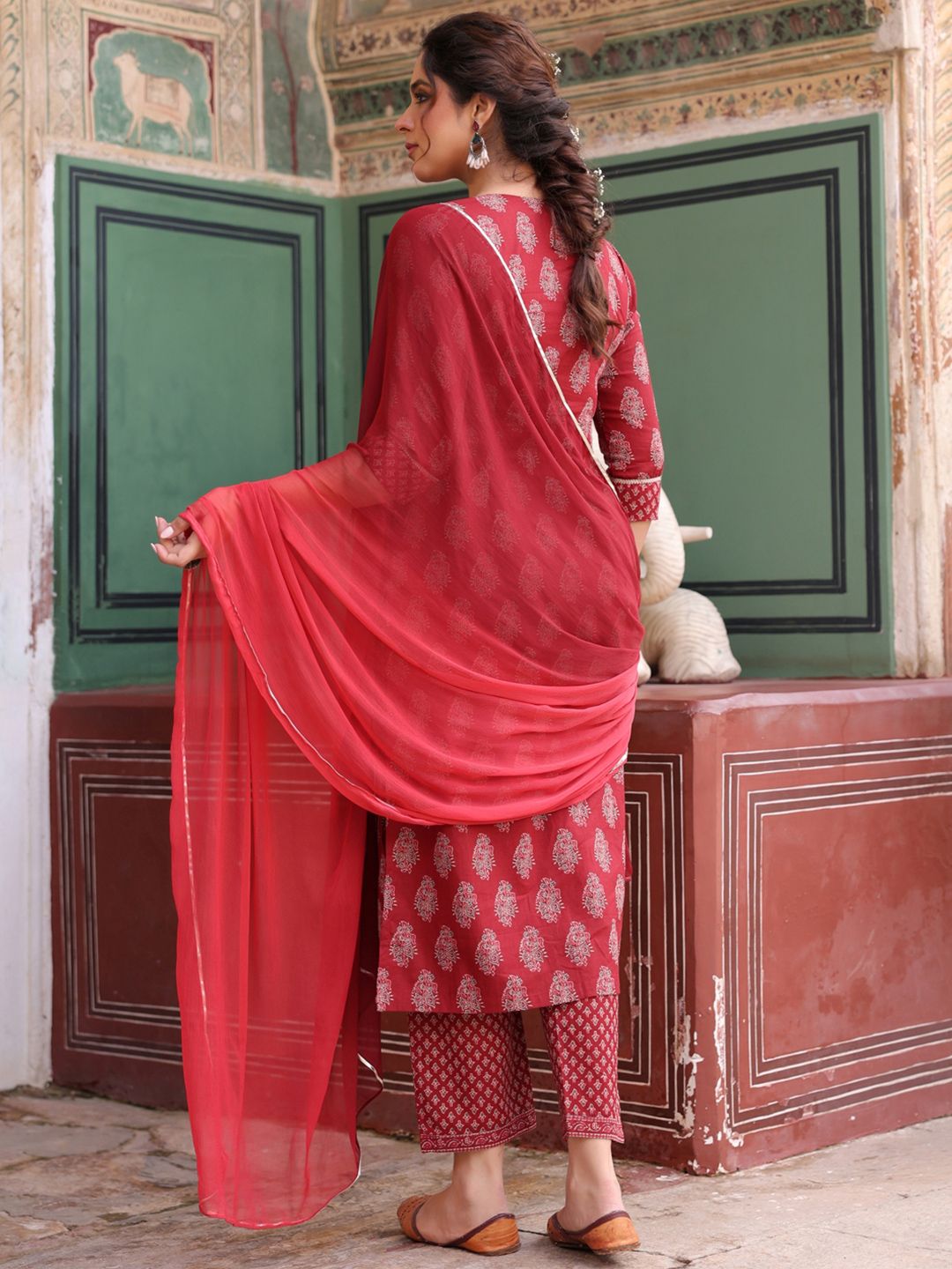 Dhiyona RR Women's Ethnic Motifs Printed Regular Pure Cotton Kurta with Trousers & With Dupatta