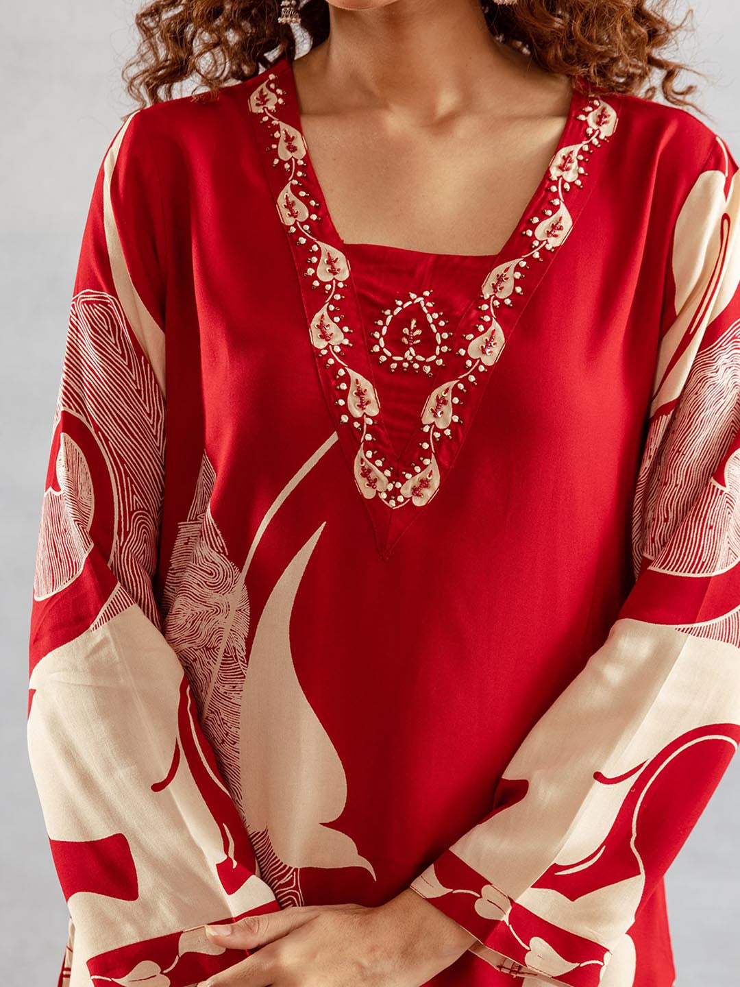 Printed With Embroidered Kurta With Palazzos