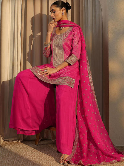 Dhiyona LL Women Ethnic Motifs Embroidered Regular Kurta with Palazzos & With Dupatta