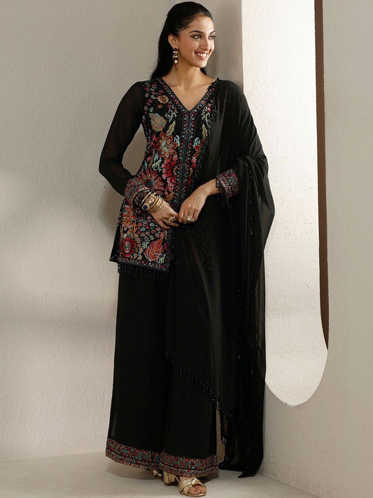 Dhiyona LL Women Floral Embroidered Panelled Thread Work Kurti with Palazzos & With Dupatta